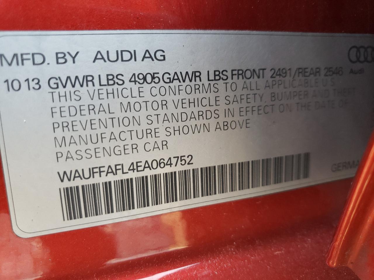 WAUFFAFL4EA064752 2014 Audi A4 Premium Plus