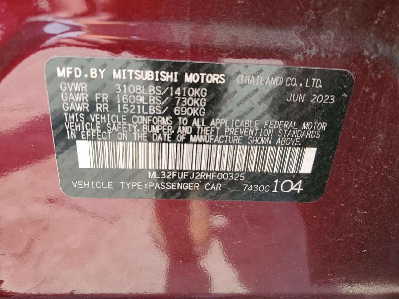 2024 Mitsubishi Mirage G4 Es VIN: ML32FUFJ2RHF00325 Lot: 66180894