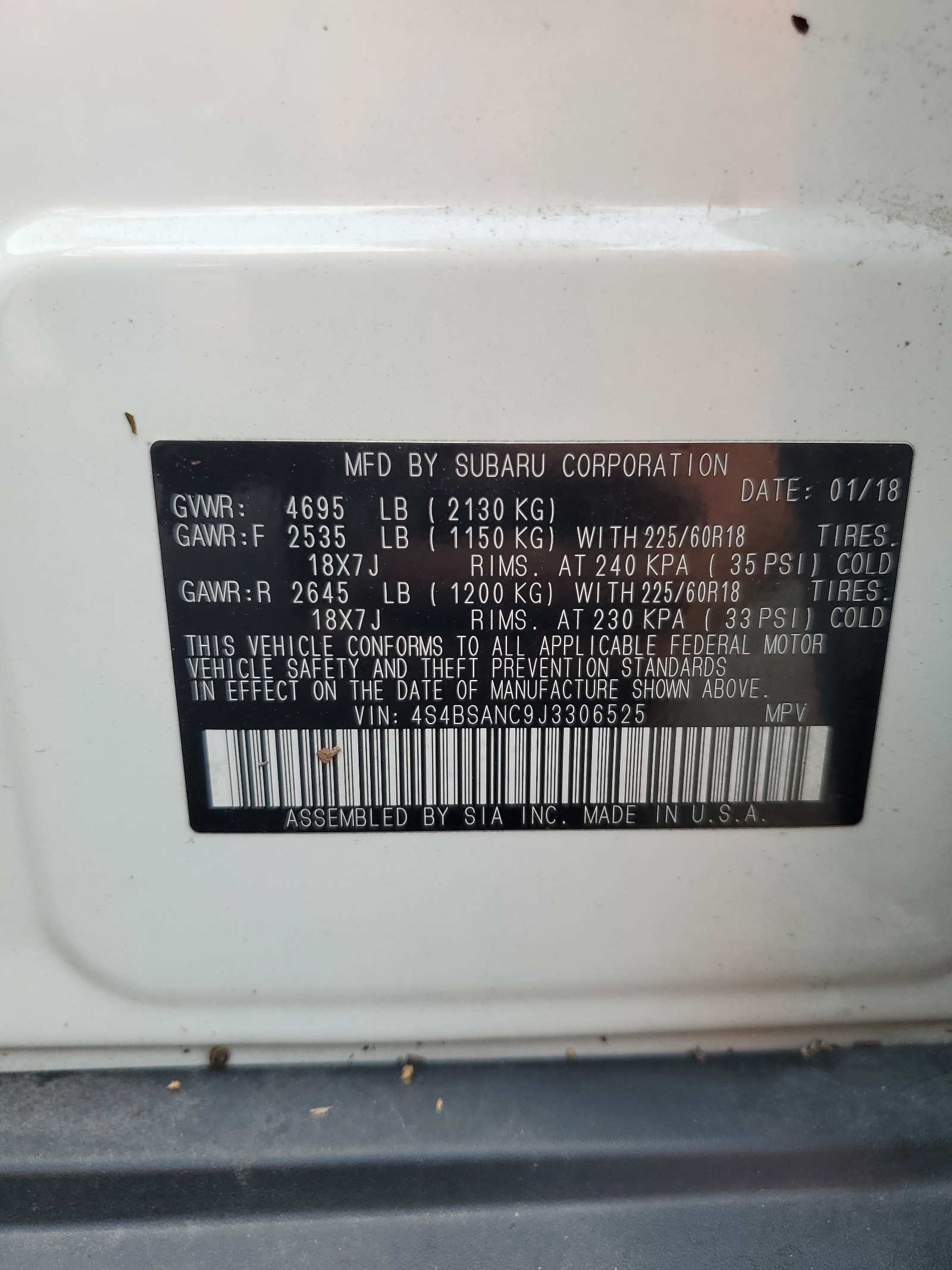 4S4BSANC9J3306525 2018 Subaru Outback 2.5I Limited