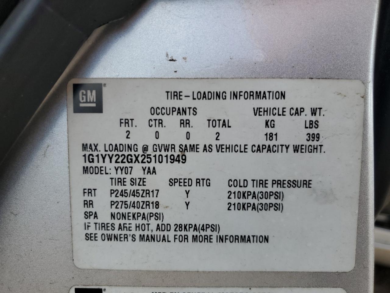 2002 Chevrolet Corvette VIN: 1G1YY22GX25101949 Lot: 68043104