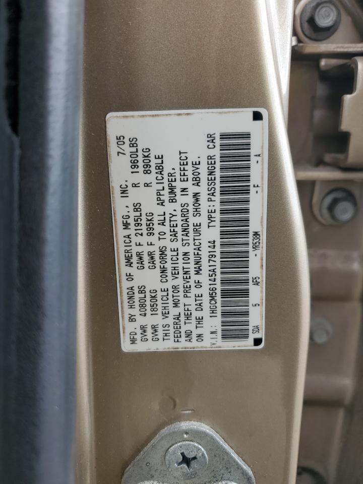 2005 Honda Accord Dx VIN: 1HGCM56145A179144 Lot: 66325174
