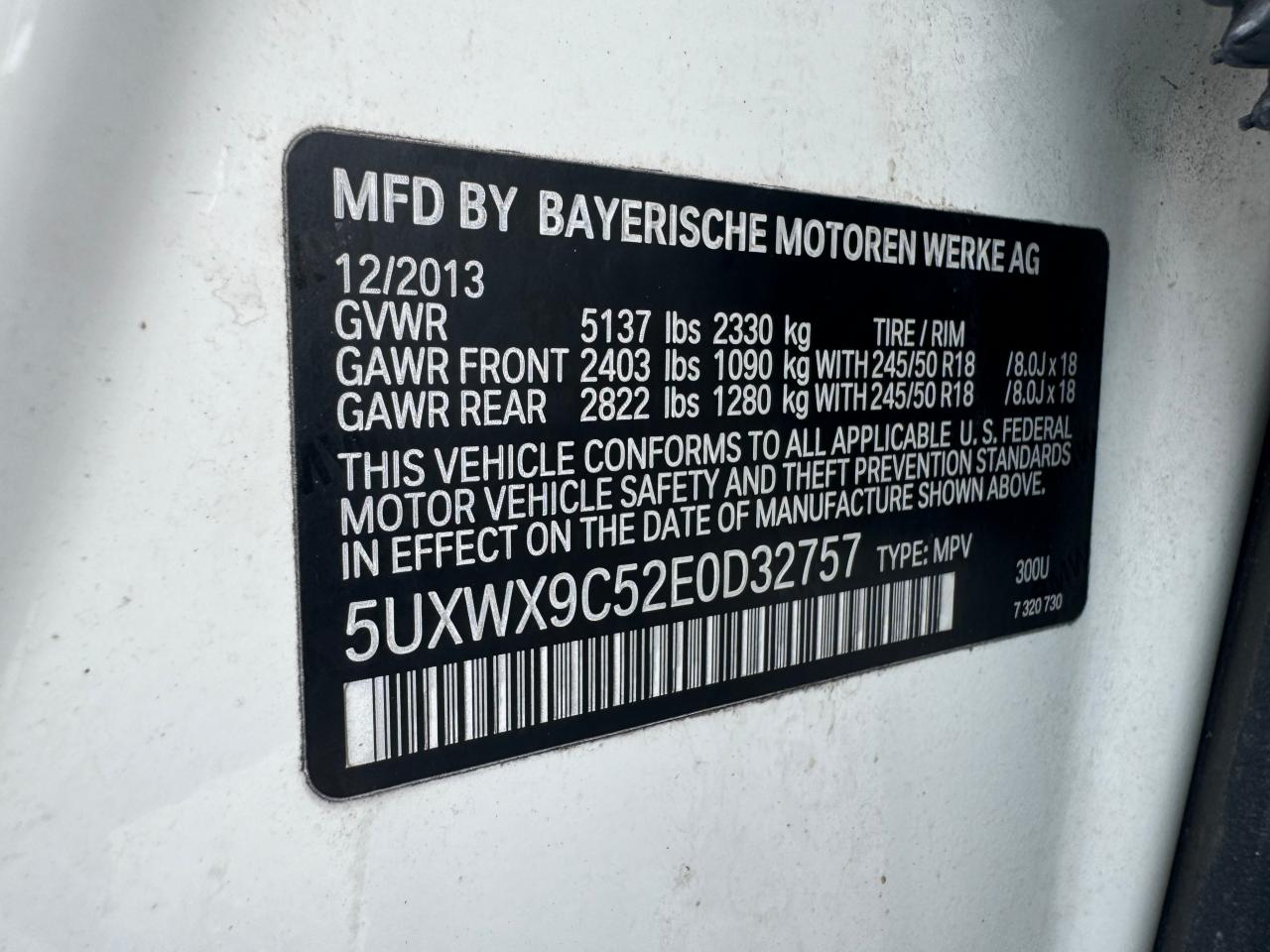 5UXWX9C52E0D32757 2014 BMW X3 xDrive28I