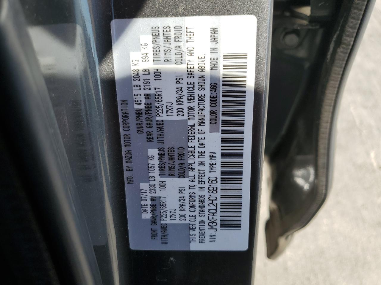 2017 Mazda Cx-5 Touring VIN: JM3KFACL2H0189160 Lot: 65811724