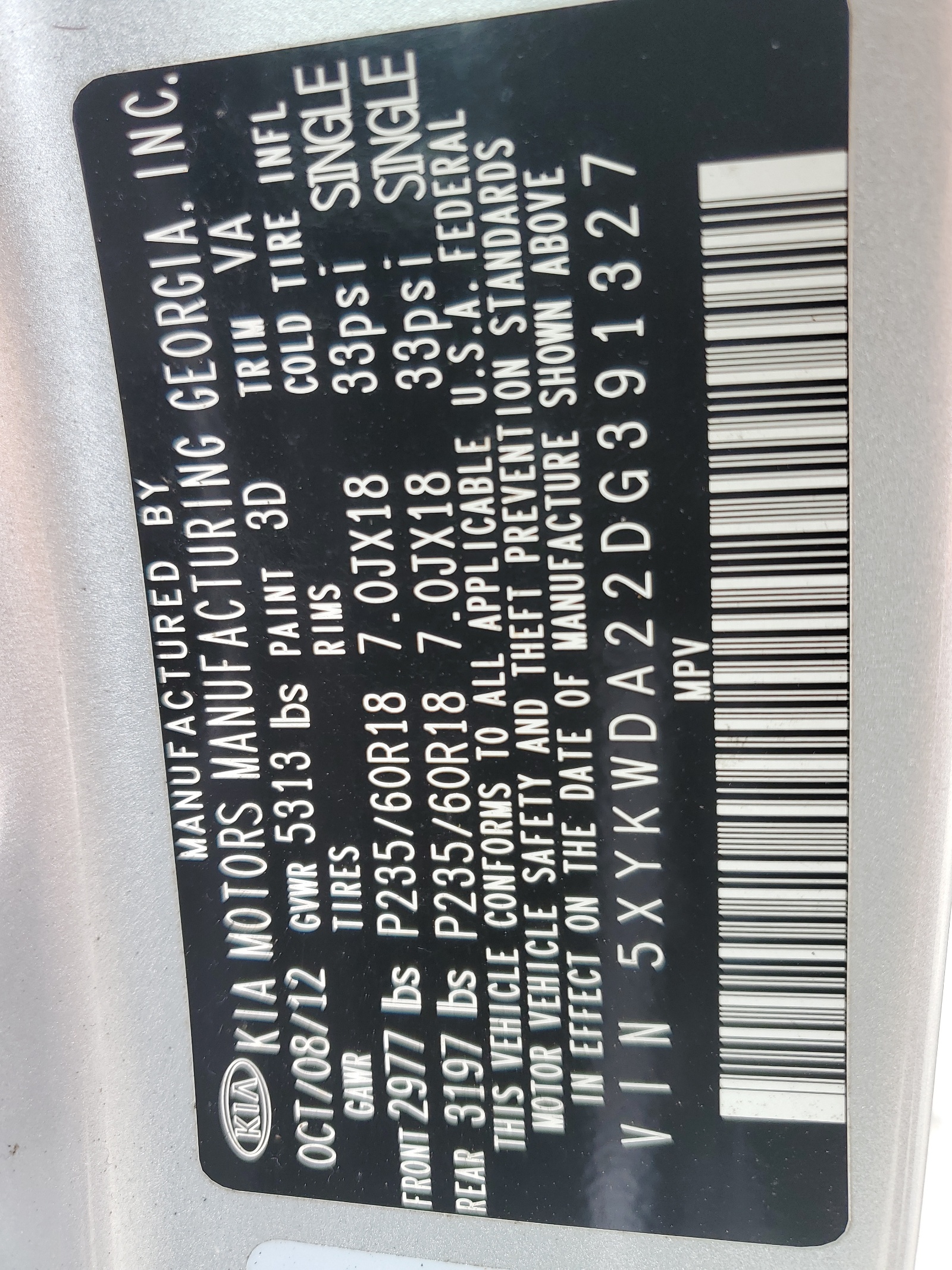 5XYKWDA22DG391327 2013 Kia Sorento Sx