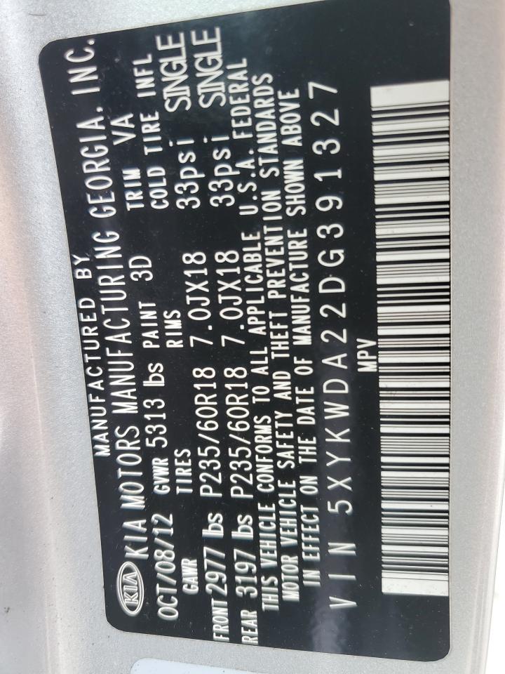 2013 Kia Sorento Sx VIN: 5XYKWDA22DG391327 Lot: 68714754