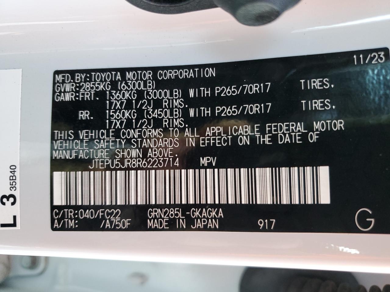 2024 Toyota 4Runner Sr5/Sr5 Premium VIN: JTEPU5JR8R6223714 Lot: 67316754