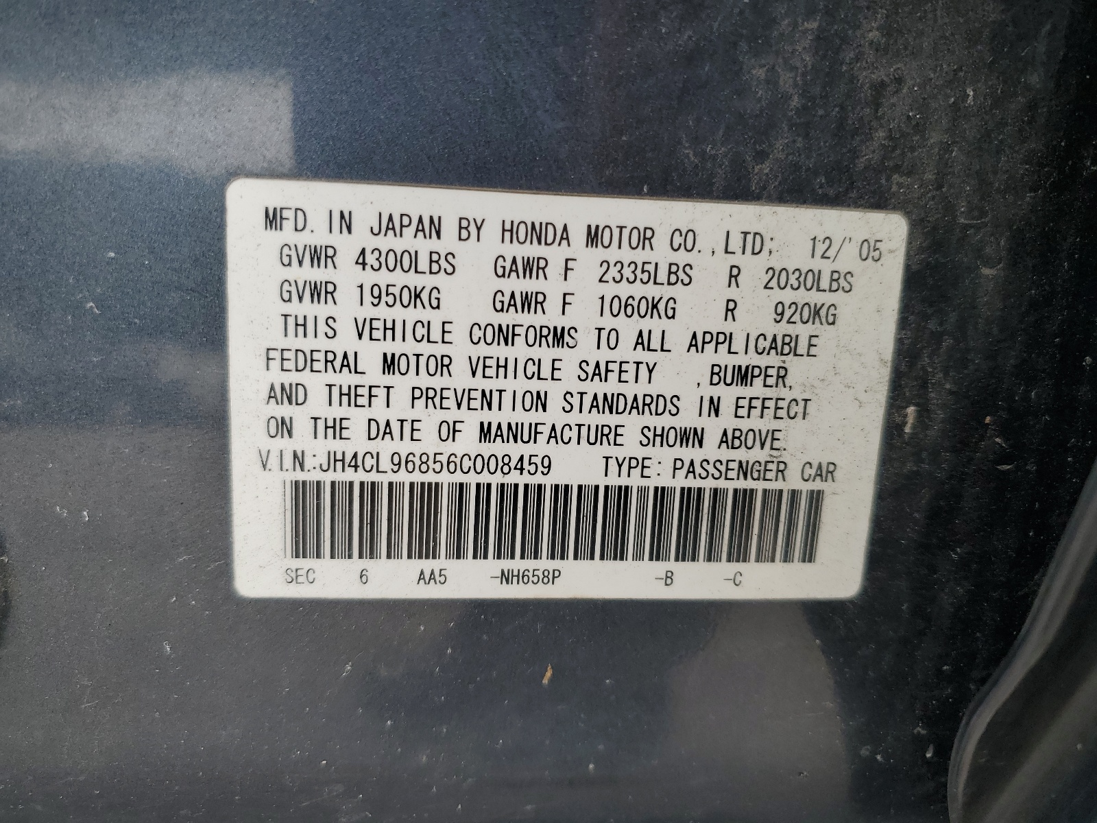 JH4CL96856C008459 2006 Acura Tsx