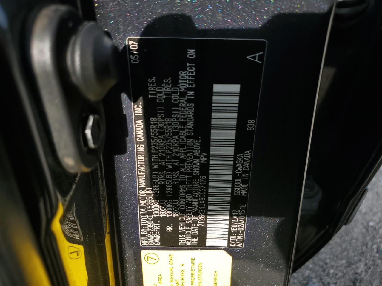 2008 Lexus Rx 350 VIN: 2T2GK31UX8C037176 Lot: 66570604