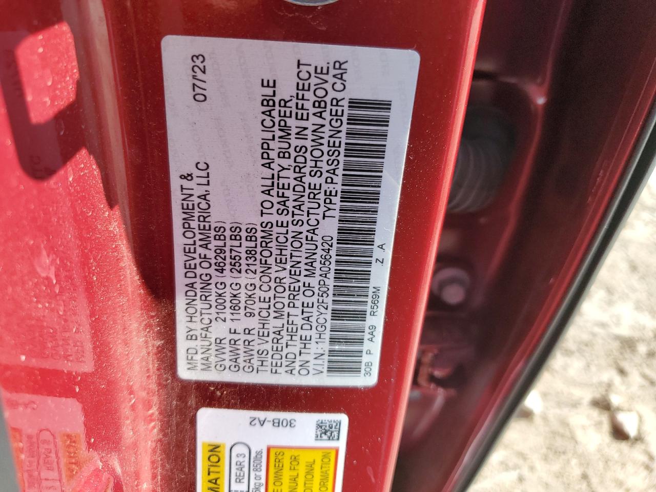 1HGCY2F50PA056420 2023 Honda Accord Hybrid Sport