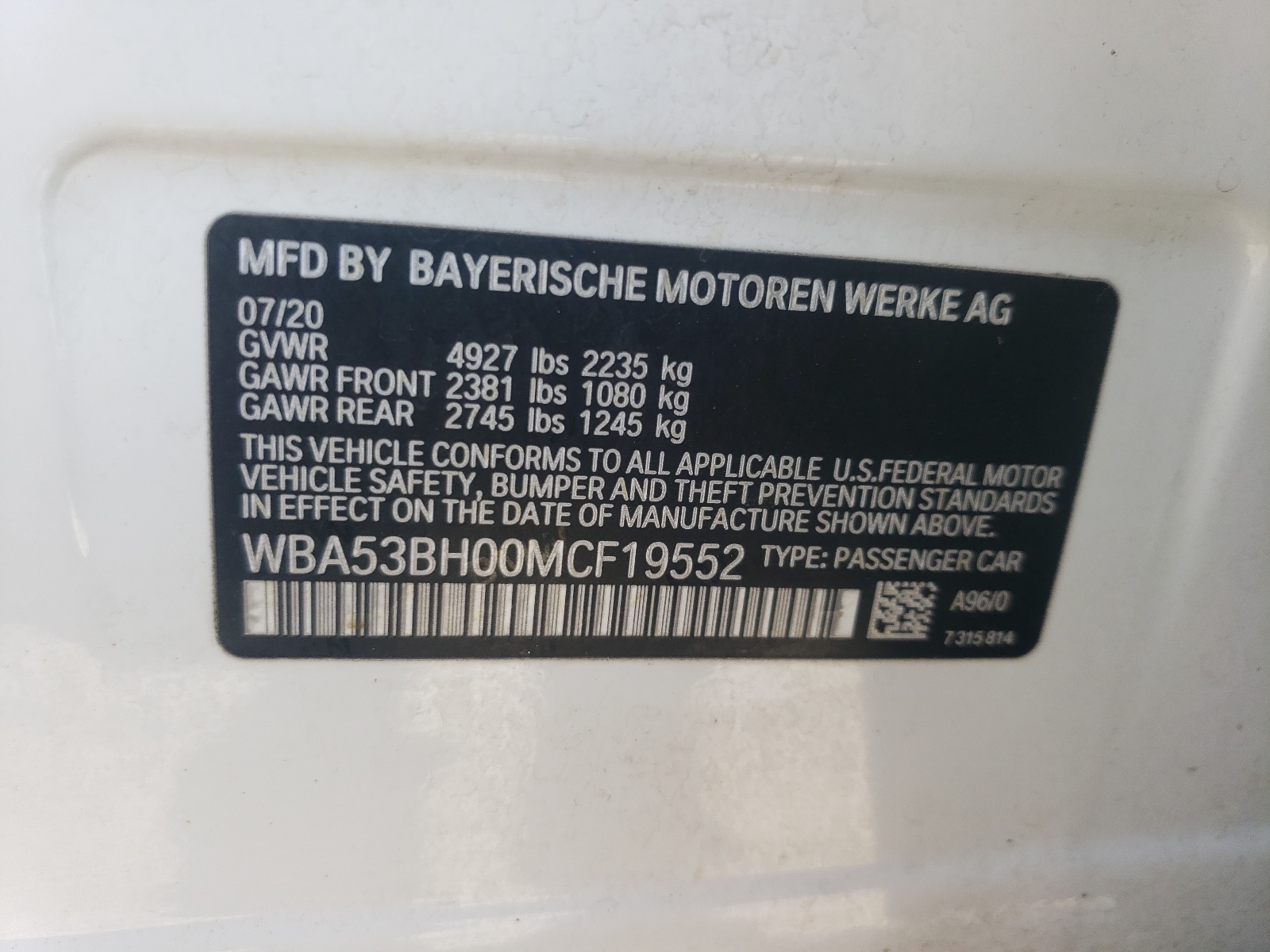 WBA53BH00MCF19552 2021 BMW 530 I