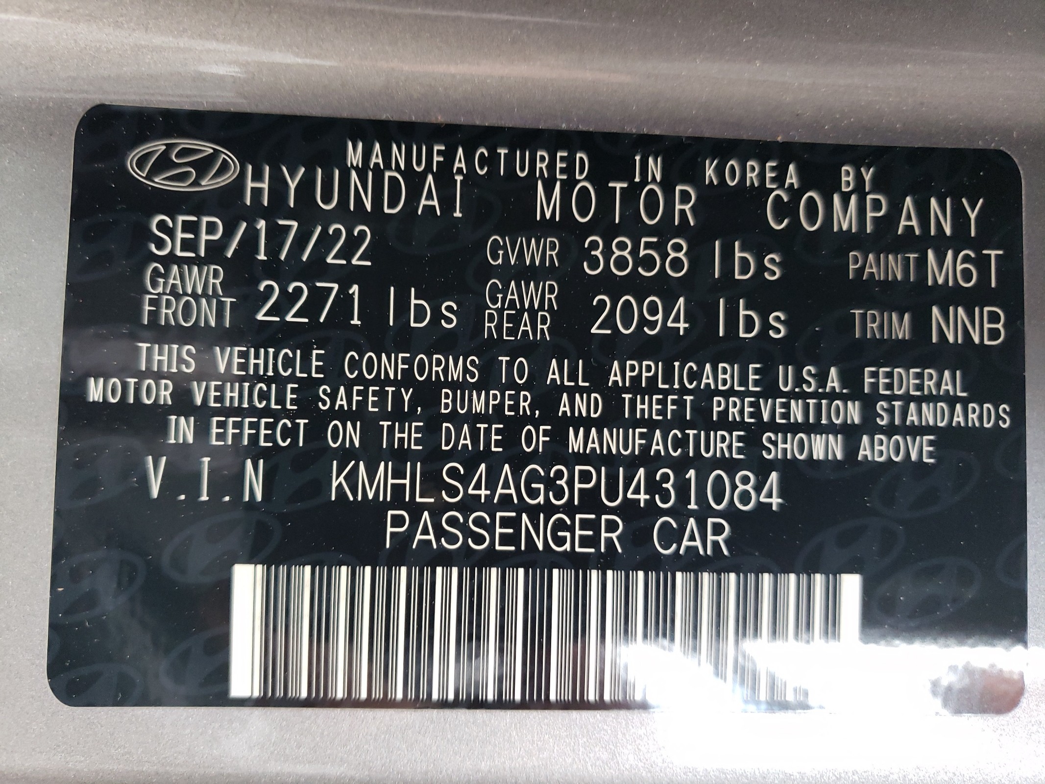 KMHLS4AG3PU431084 2023 Hyundai Elantra Sel