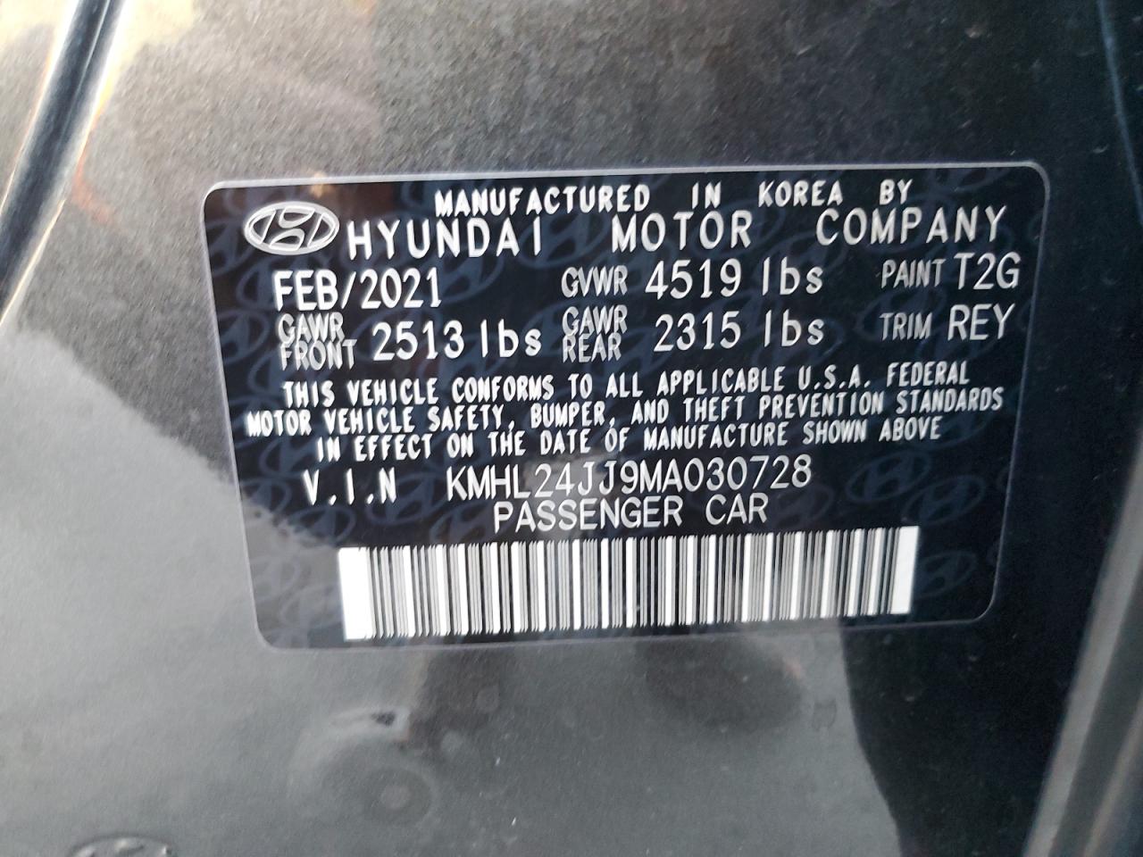 KMHL24JJ9MA030728 2021 Hyundai Sonata Hybrid