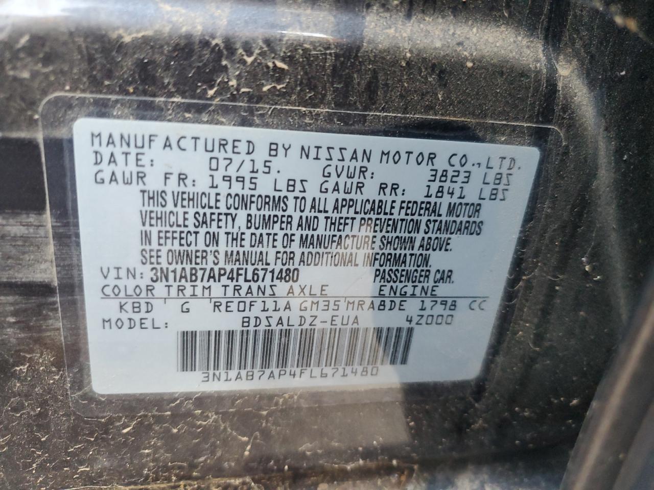 3N1AB7AP4FL671480 2015 Nissan Sentra S