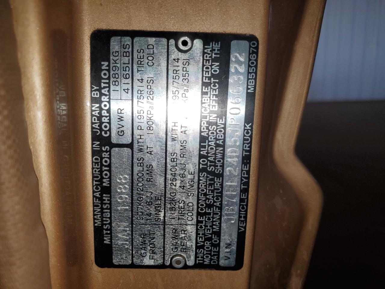 1988 Dodge Ram 50 VIN: JB7FL24D5JP066322 Lot: 65038964