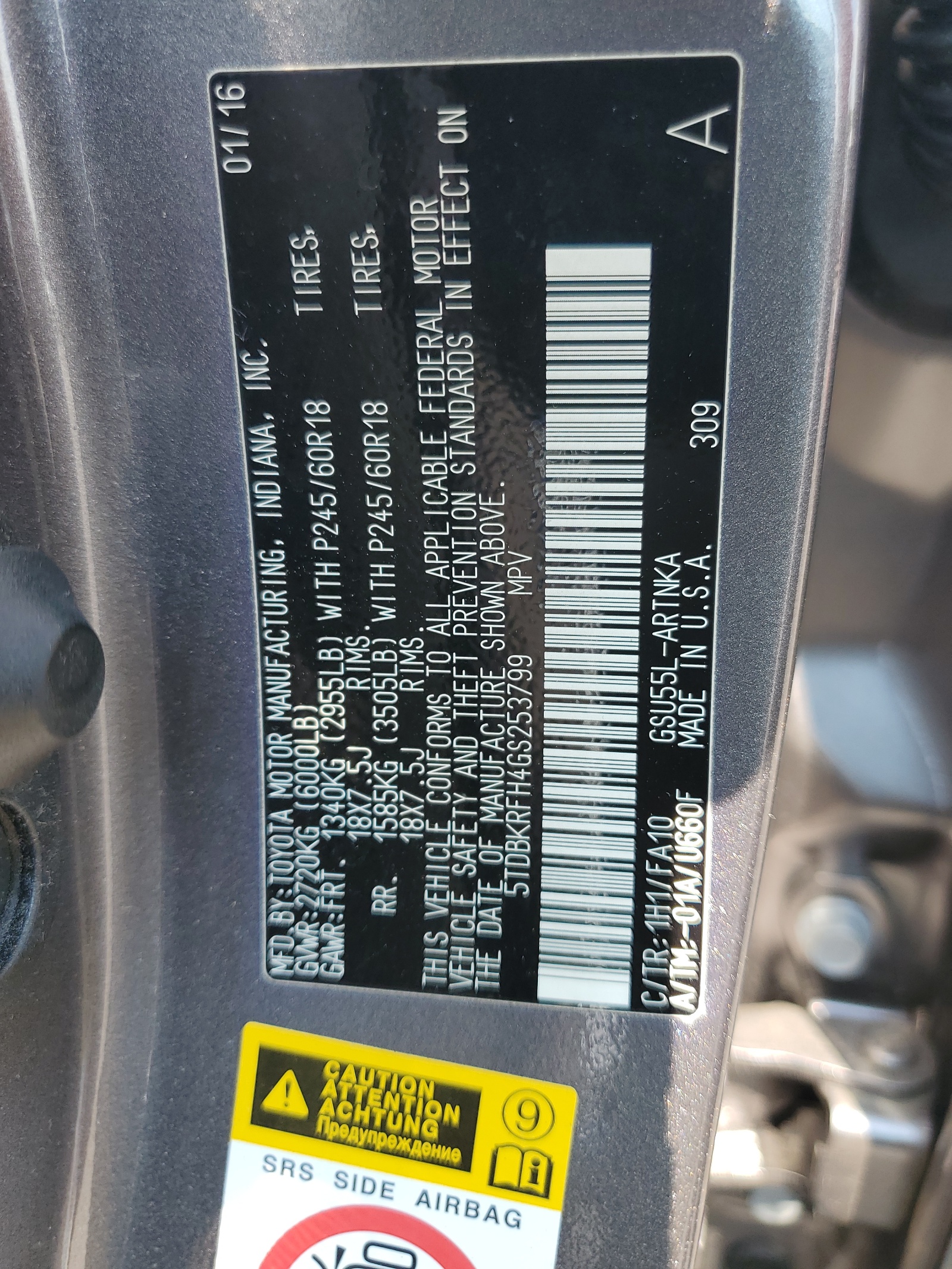 5TDBKRFH4GS253799 2016 Toyota Highlander Le