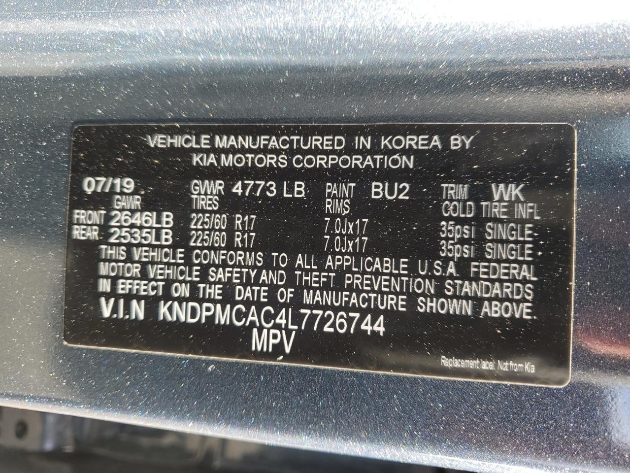 KNDPMCAC4L7726744 2020 Kia Sportage Lx