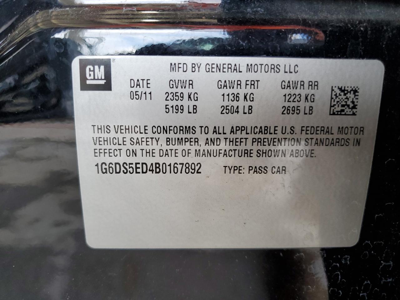 2011 Cadillac Cts Premium Collection VIN: 1G6DS5ED4B0167892 Lot: 68655384