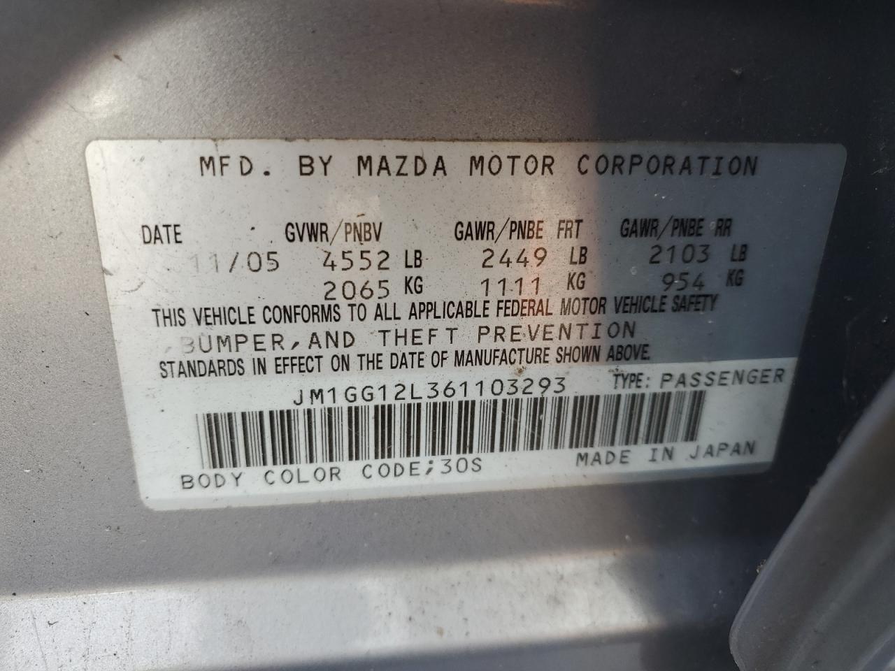 JM1GG12L361103293 2006 Mazda Speed 6