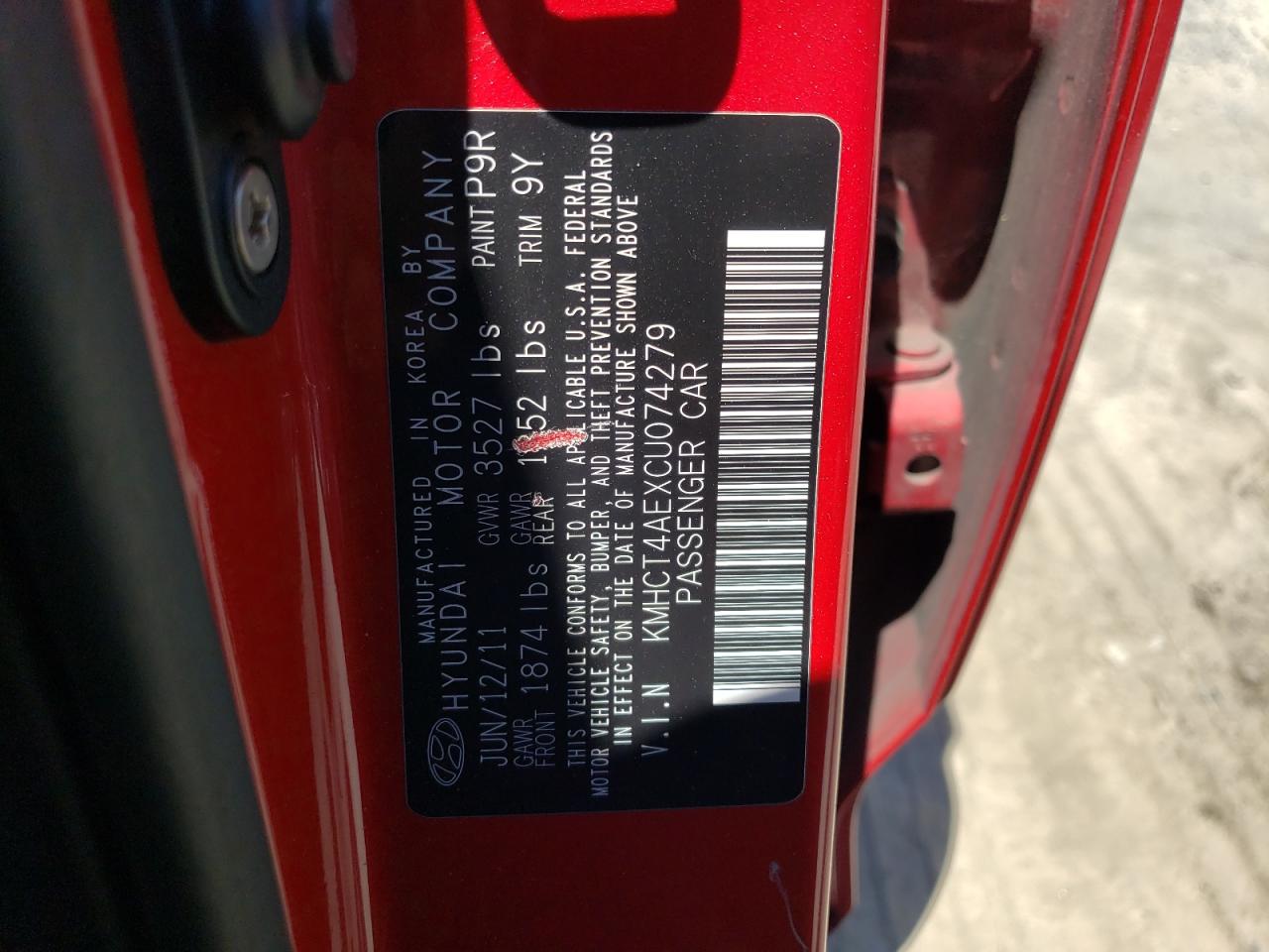 2012 Hyundai Accent Gls VIN: KMHCT4AEXCU074279 Lot: 66029904