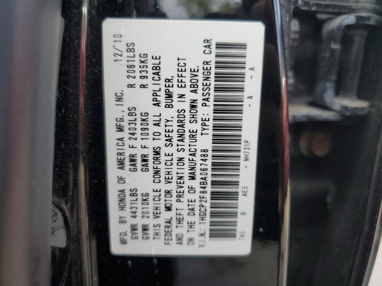 1HGCP2F84BA067488 2011 Honda Accord Exl