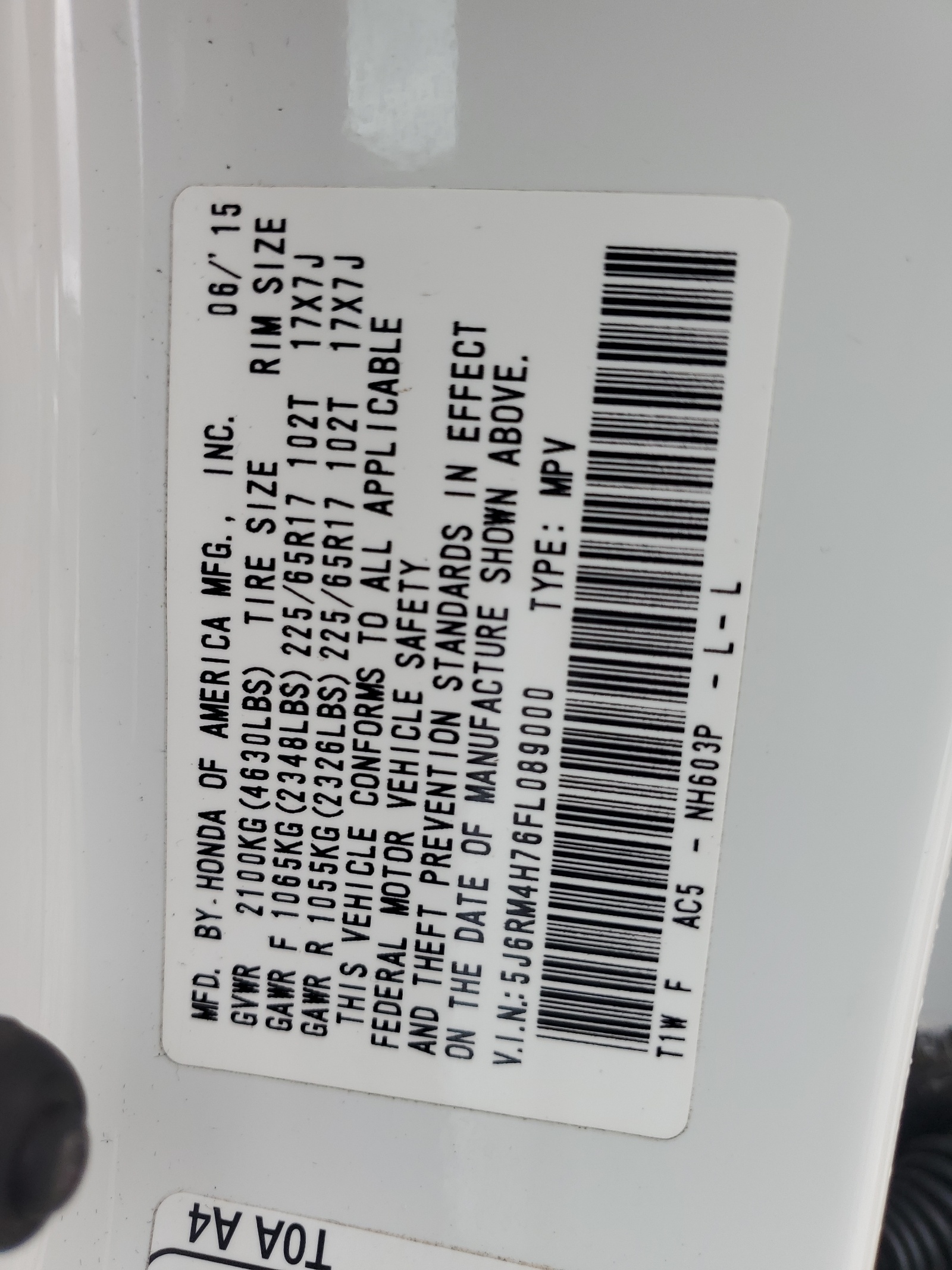 5J6RM4H76FL089000 2015 Honda Cr-V Exl