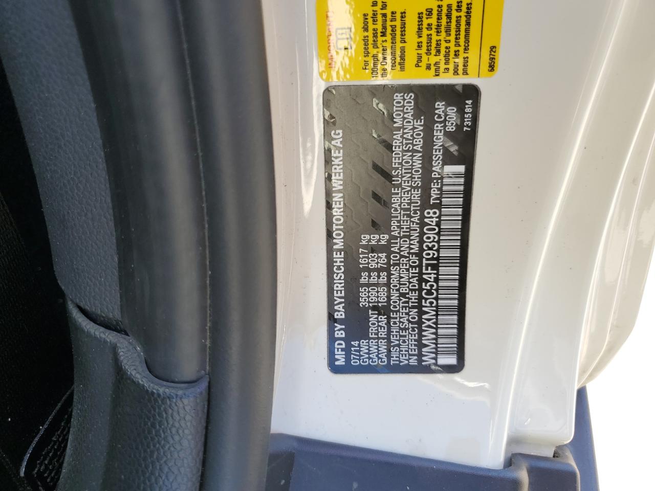 2015 Mini Cooper VIN: WMWXM5C54FT939048 Lot: 66892124