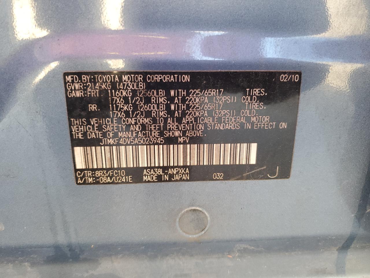 2010 Toyota Rav4 VIN: JTMKF4DV5A5023945 Lot: 67762974