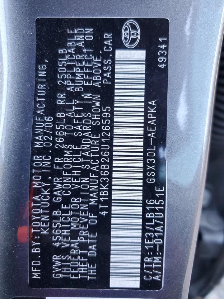 2006 Toyota Avalon Xl VIN: 4T1BK36B26U126595 Lot: 67214244