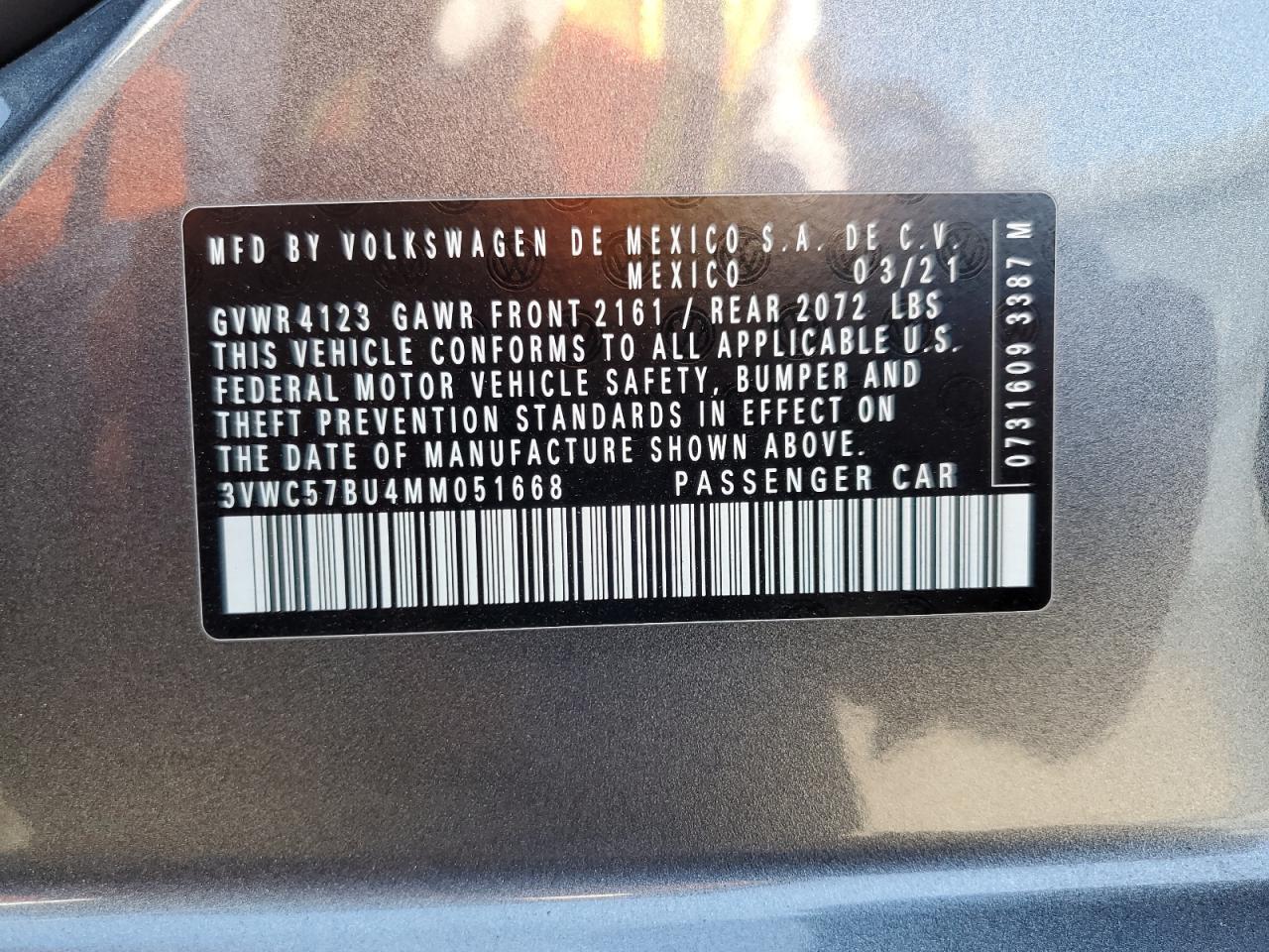 2021 Volkswagen Jetta S VIN: 3VWC57BU4MM051668 Lot: 65677104