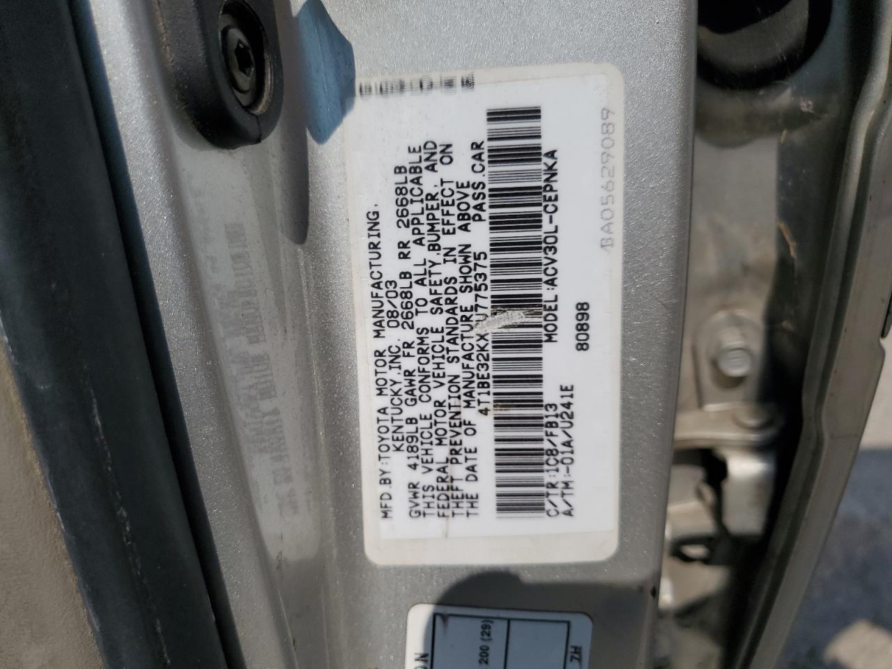 4T1BE32KX3U775375 2003 Toyota Camry Le