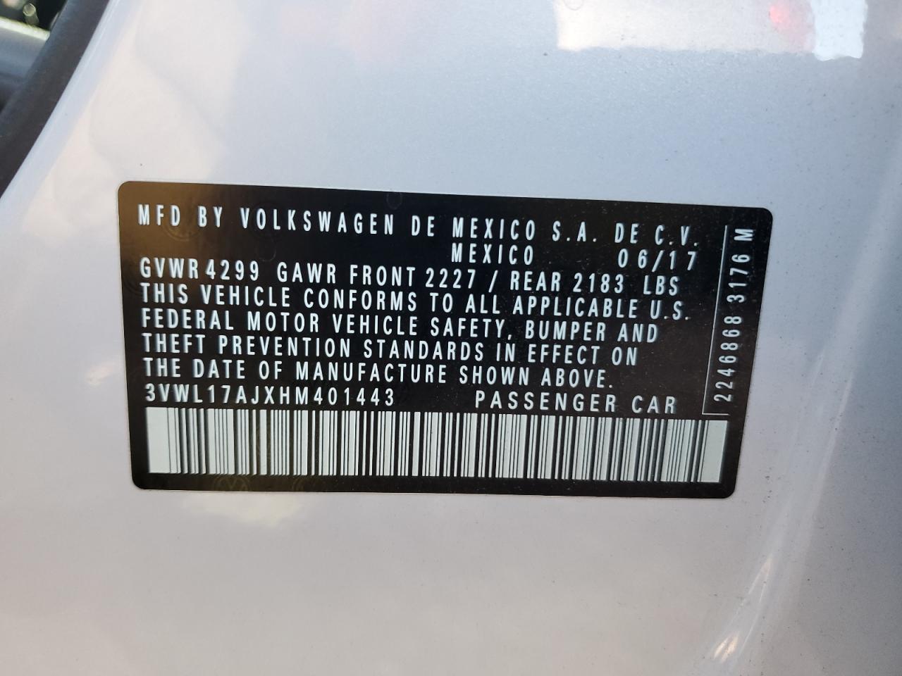 2017 Volkswagen Jetta Sel VIN: 3VWL17AJXHM401443 Lot: 66820064