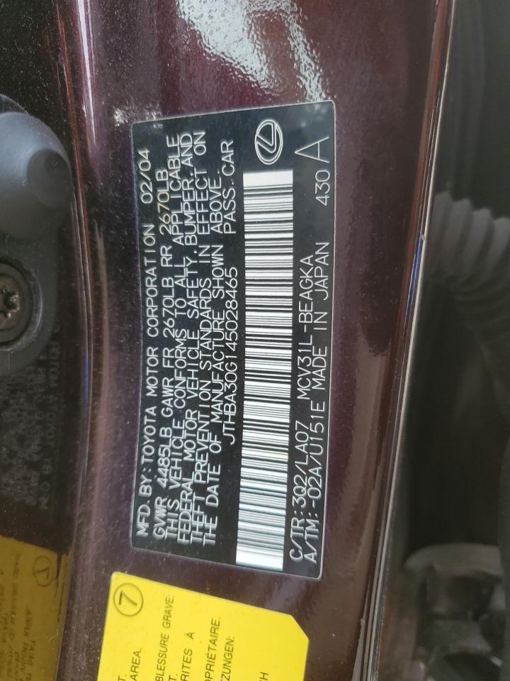 2004 Lexus Es 330 VIN: JTHBA30G145028465 Lot: 66733244