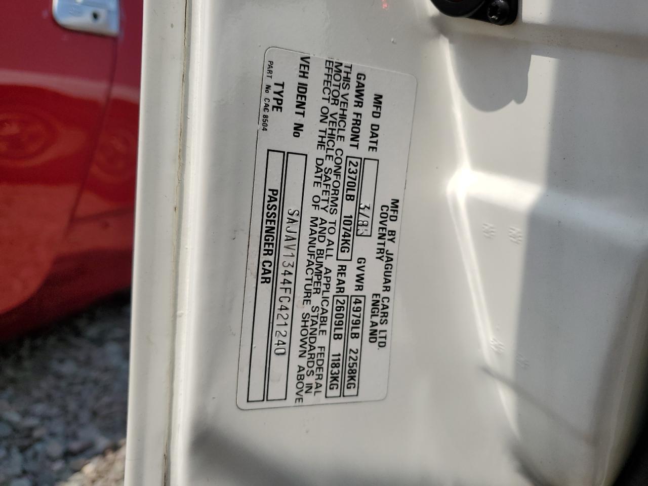 1985 Jaguar Xj6 VIN: SAJAV1344FC421240 Lot: 67992294