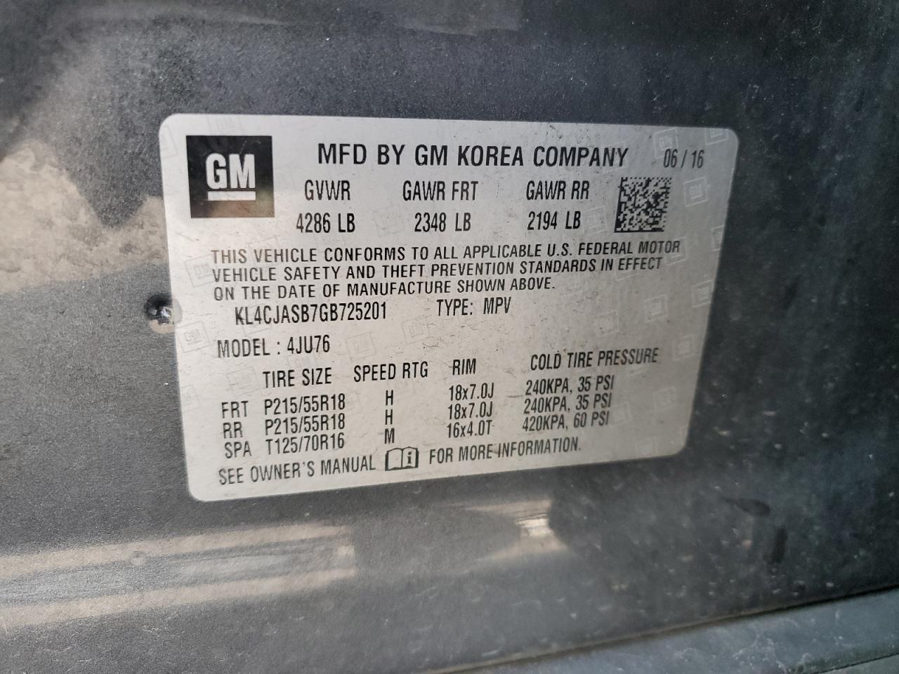 KL4CJASB7GB725201 2016 Buick Encore