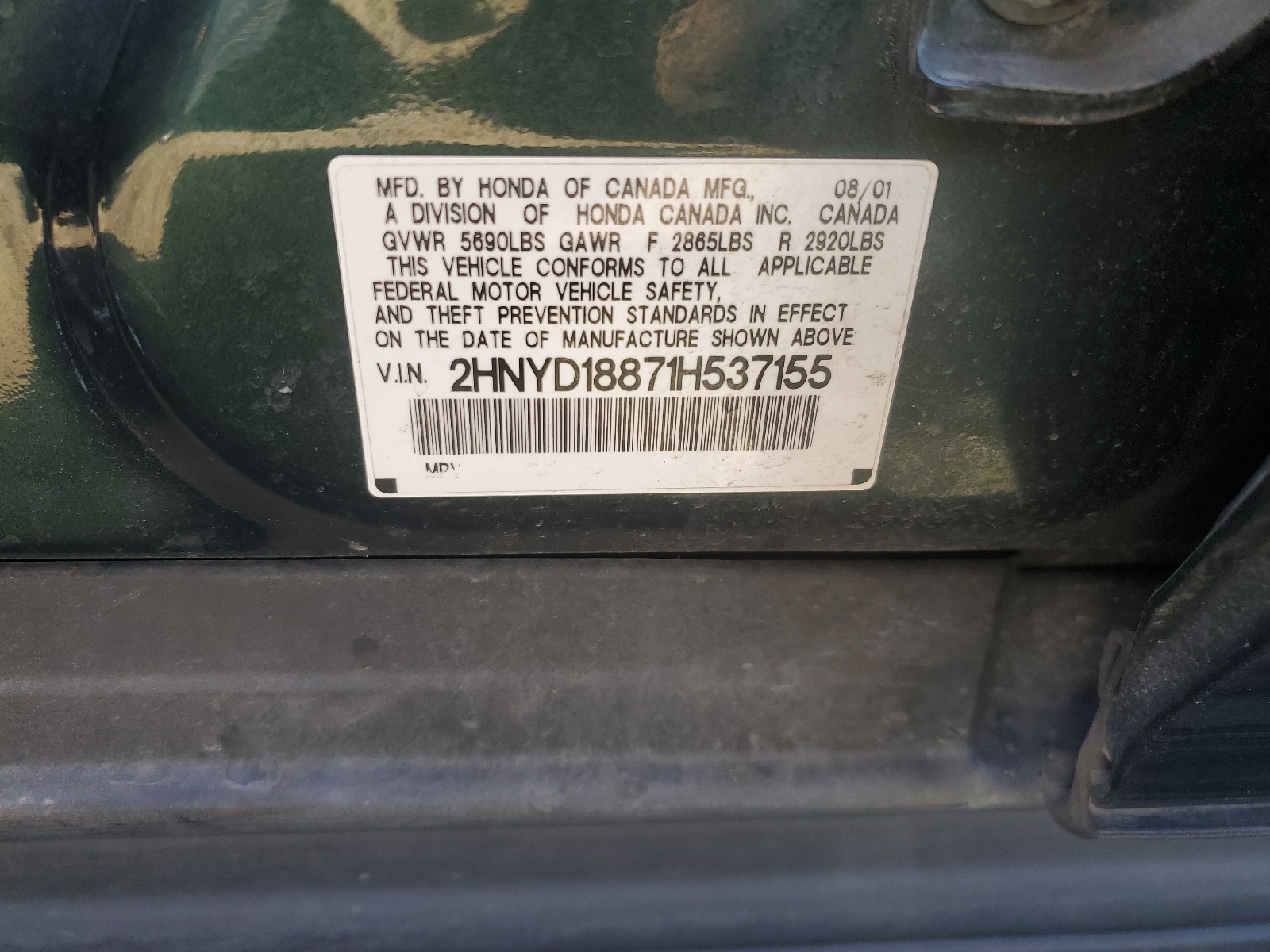 2HNYD18871H537155 2001 Acura Mdx Touring