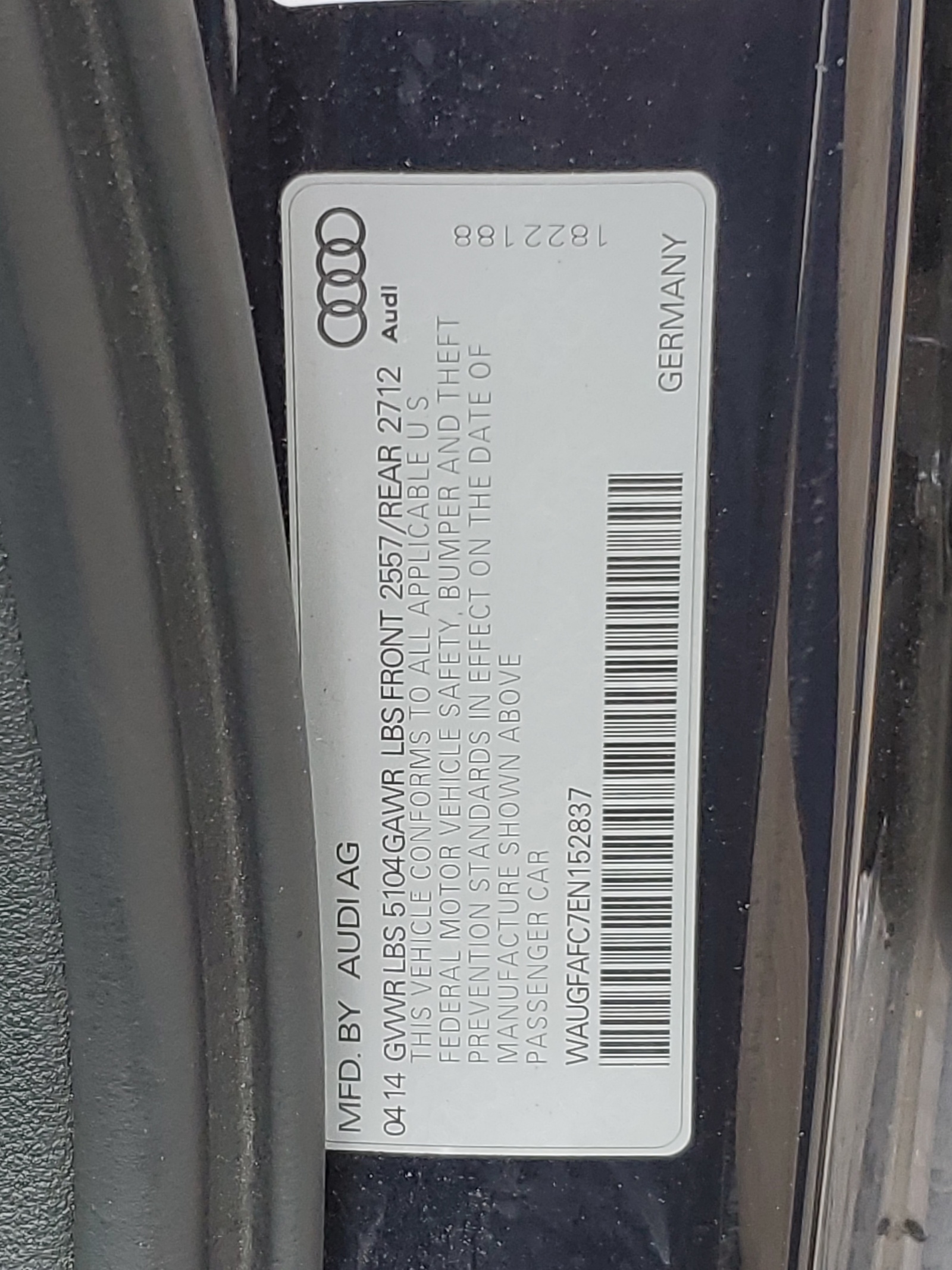 WAUGFAFC7EN152837 2014 Audi A6 Premium Plus