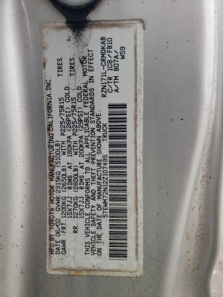 2002 Toyota Tacoma Xtracab VIN: 5TEWM72N12Z107495 Lot: 67163354