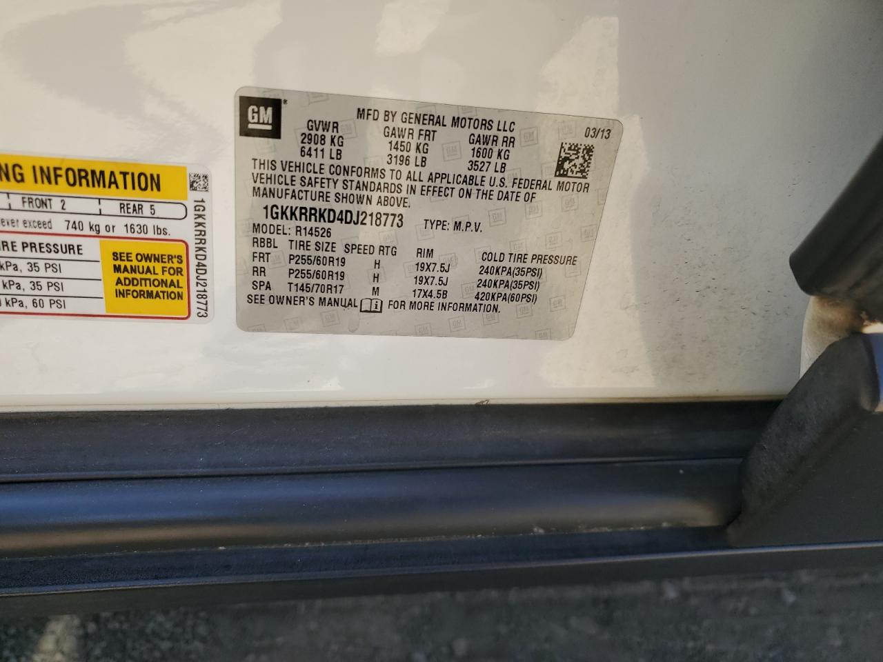 2013 GMC Acadia Slt-1 VIN: 1GKKRRKD4DJ218773 Lot: 66387454