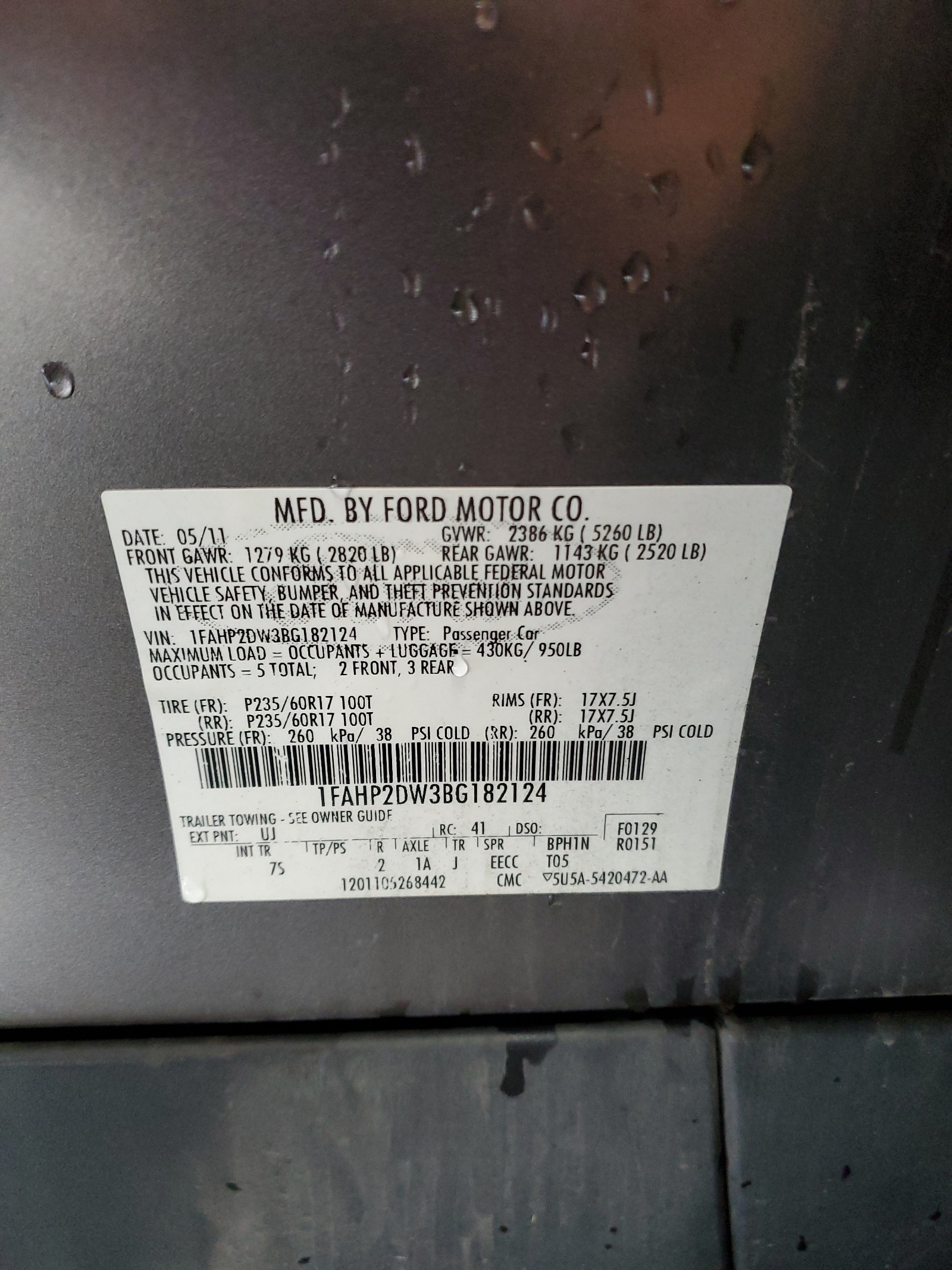 1FAHP2DW3BG182124 2011 Ford Taurus Se