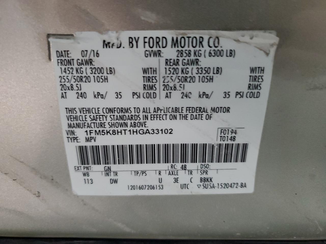 1FM5K8HT1HGA33102 2017 FORD EXPLORER - Image 15