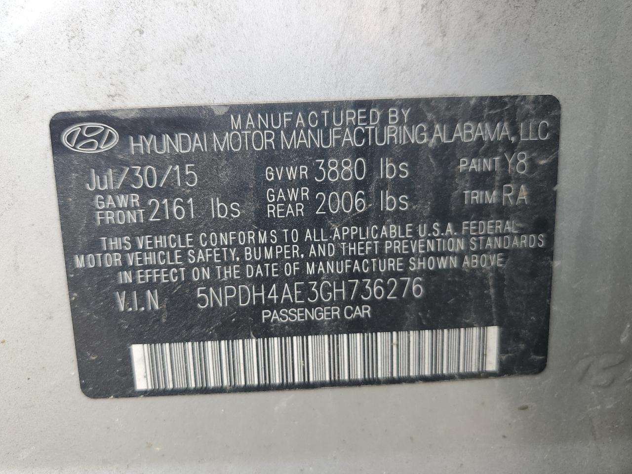 5NPDH4AE3GH736276 2016 Hyundai Elantra Se