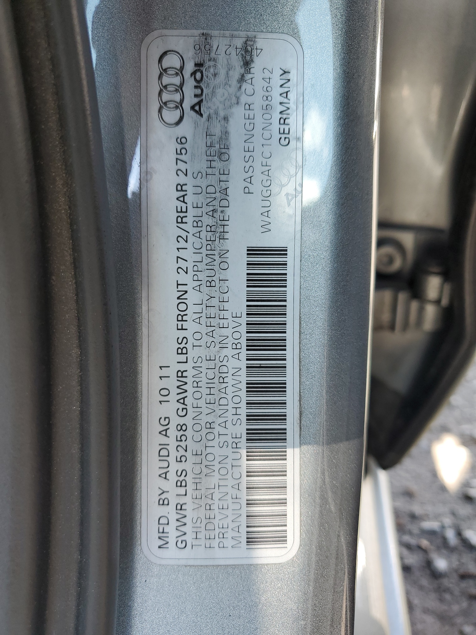 WAUGGAFC1CN058642 2012 Audi A6 Premium Plus