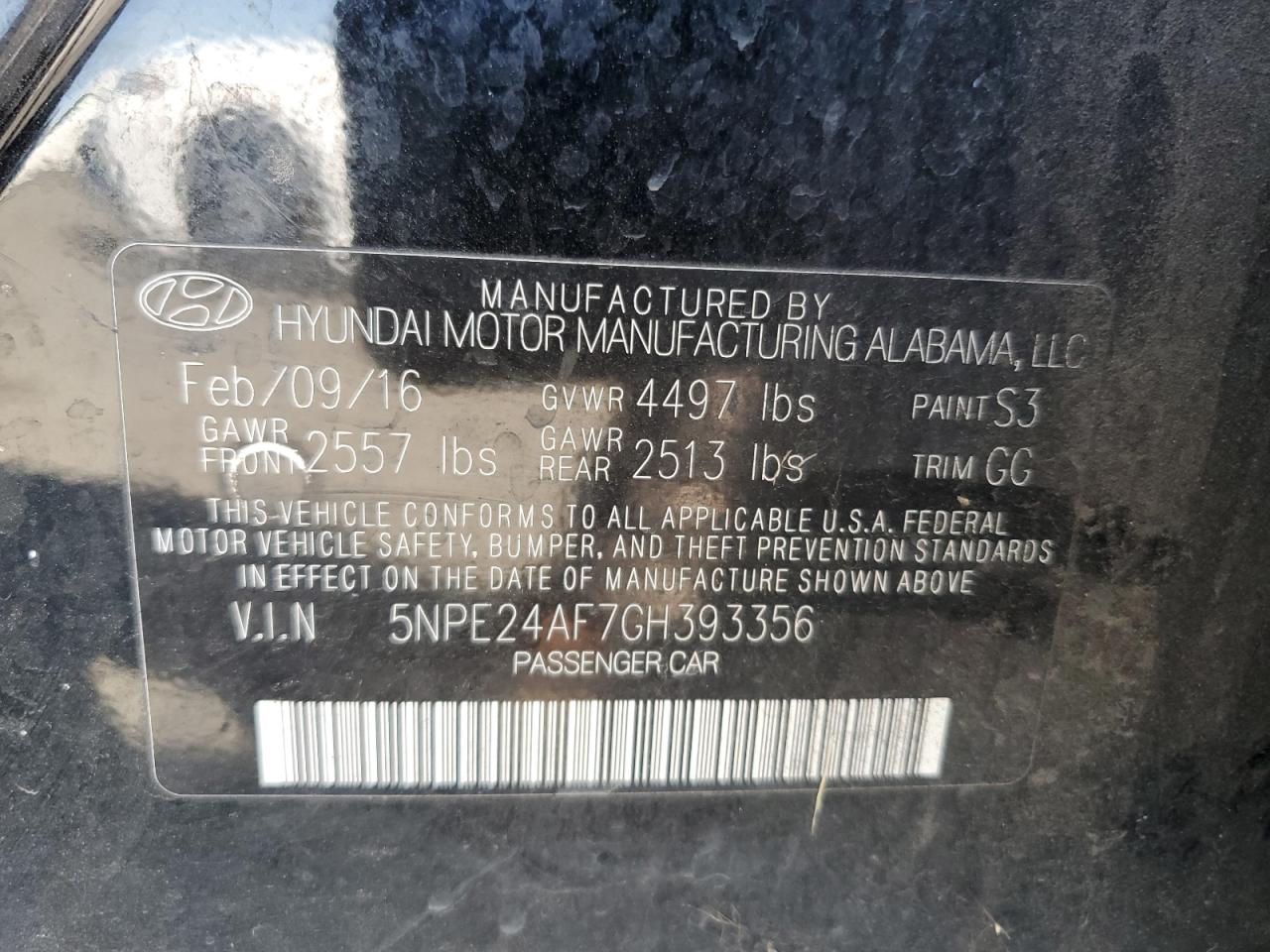 5NPE24AF7GH393356 2016 HYUNDAI SONATA - Image 12