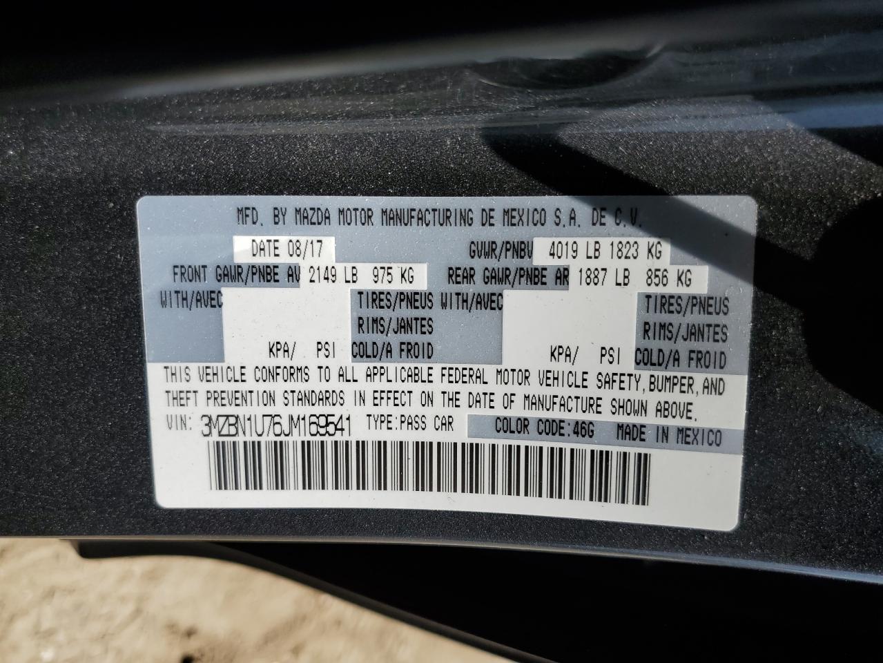 3MZBN1U76JM169541 2018 Mazda 3 Sport