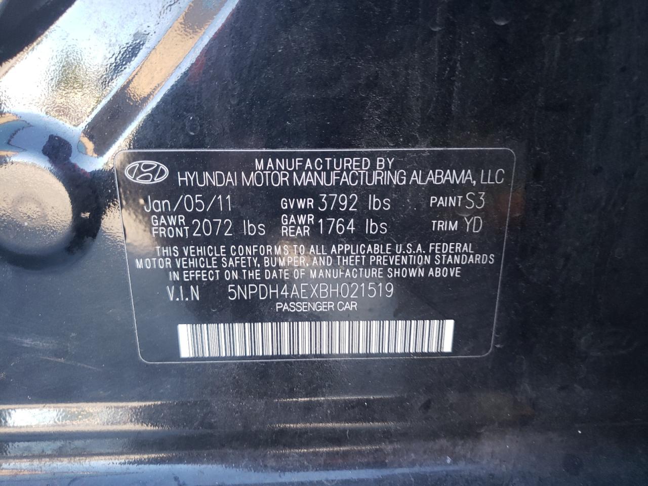 2011 Hyundai Elantra Gls VIN: 5NPDH4AEXBH021519 Lot: 68287194