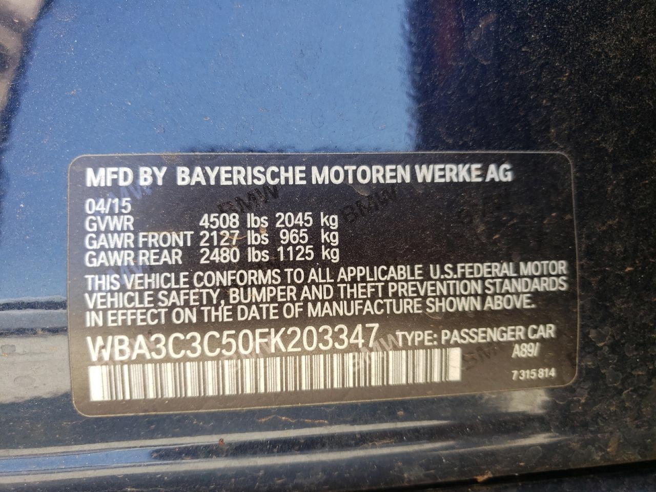 WBA3C3C50FK203347 2015 BMW 3 SERIES - Image 12