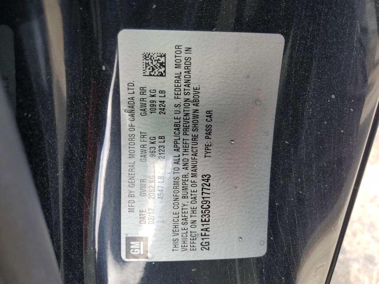 2012 Chevrolet Camaro Ls VIN: 2G1FA1E35C9177243 Lot: 66006804