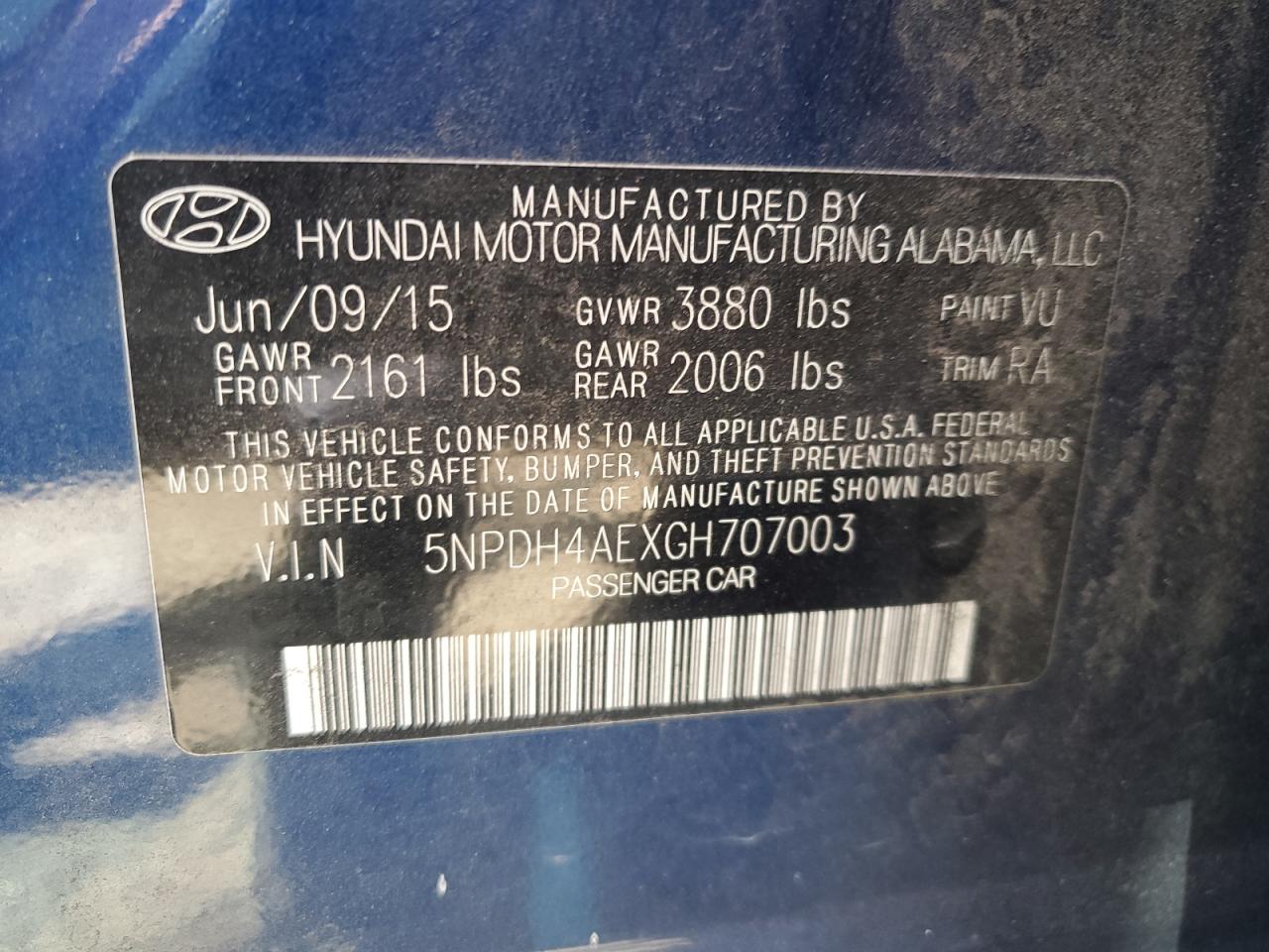 2016 Hyundai Elantra Se VIN: 5NPDH4AEXGH707003 Lot: 68124274