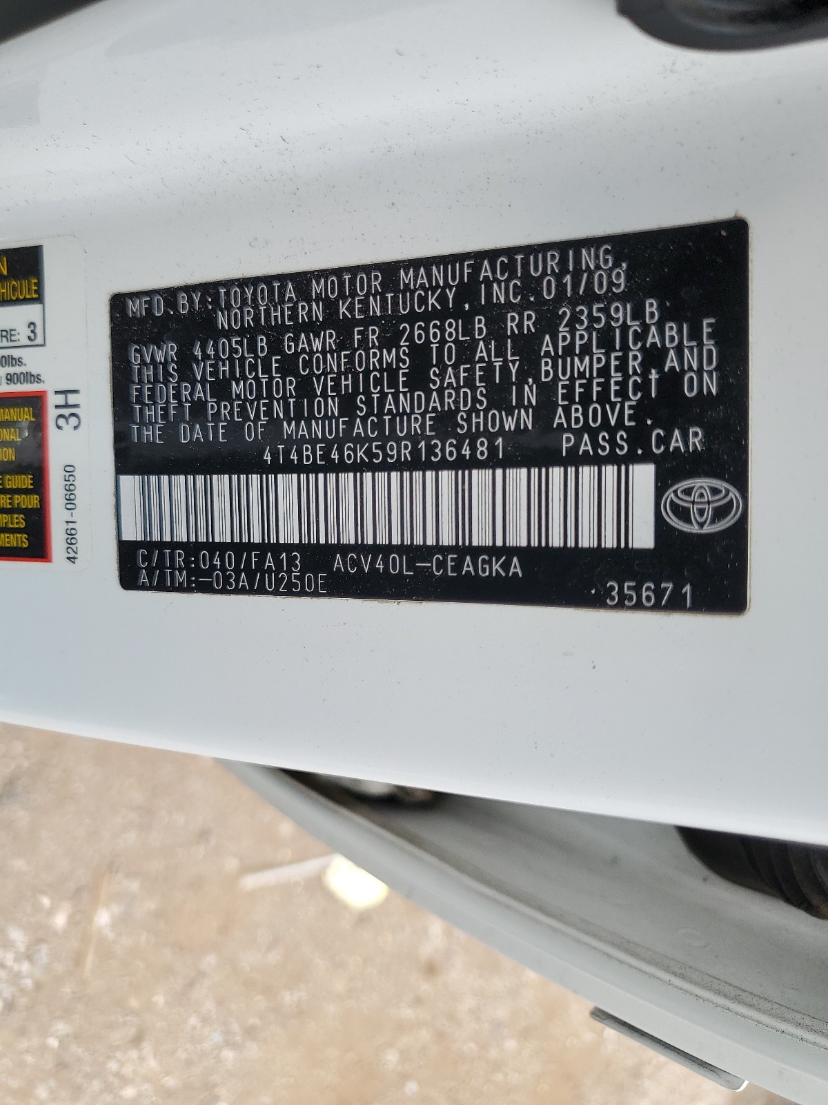 4T4BE46K59R136481 2009 Toyota Camry Base