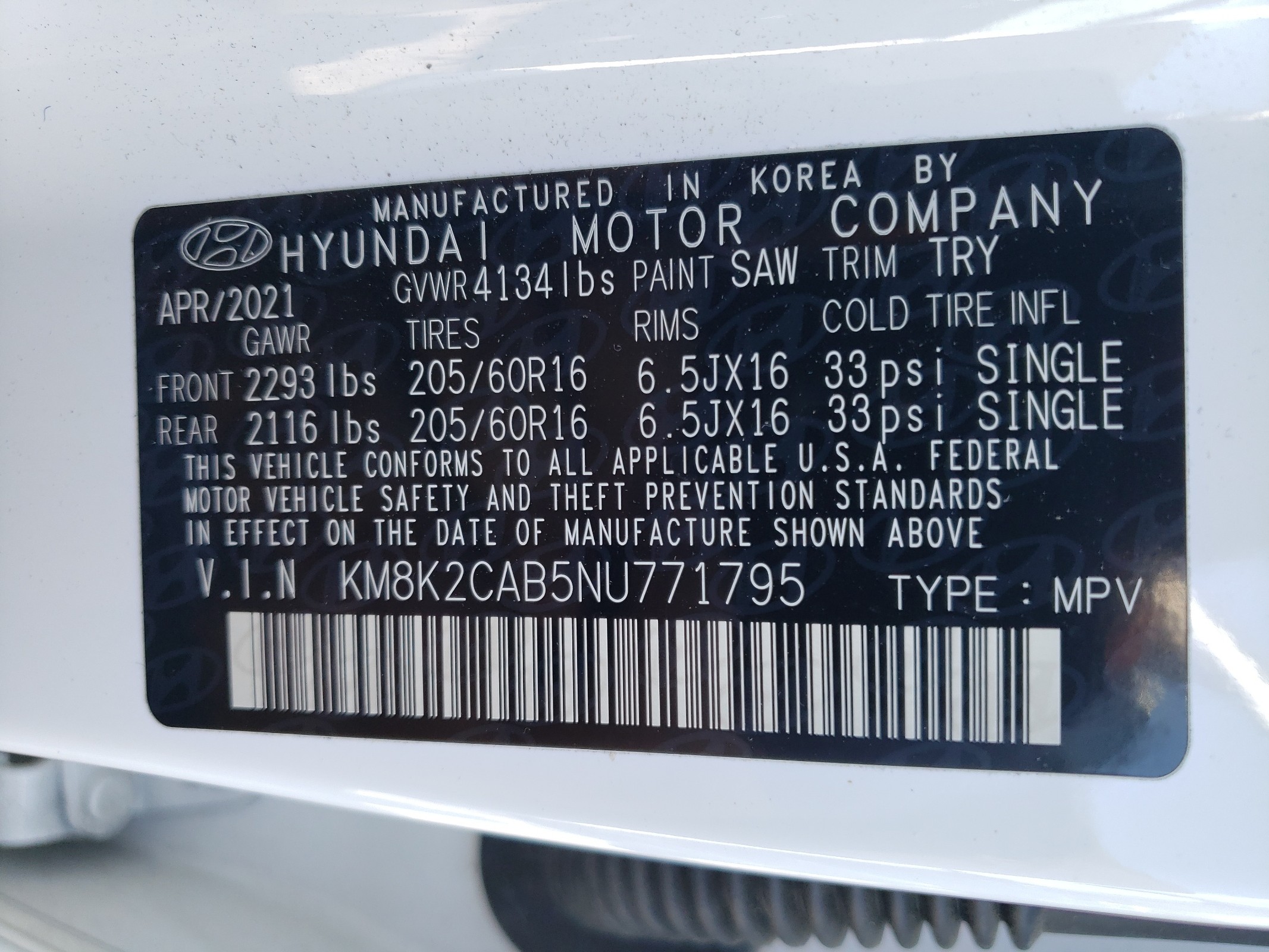 KM8K2CAB5NU771795 2022 Hyundai Kona Sel